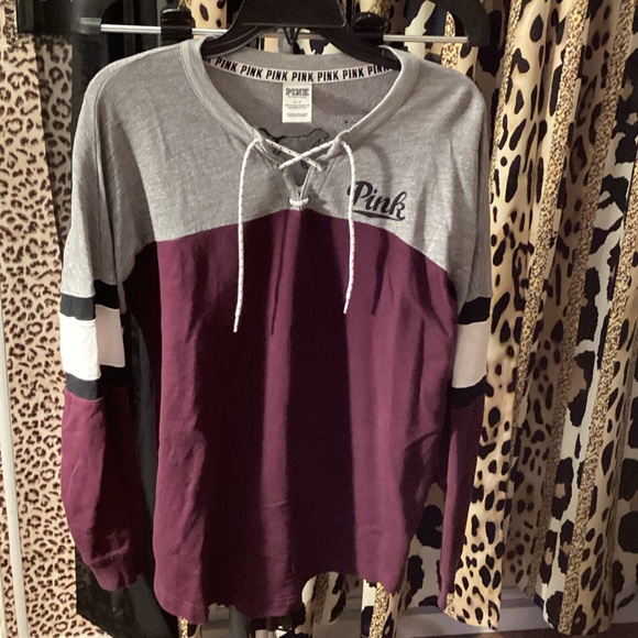 Victoria's Secret Pink and Gray Lace-Up Top - Vintage! - Picture 1 of 3